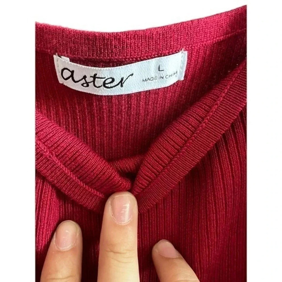 Aster Womens Square Neck Sleeveless Side‎ Slits Ribbed Bodycon Dress Red Large - Picture 2 of 3